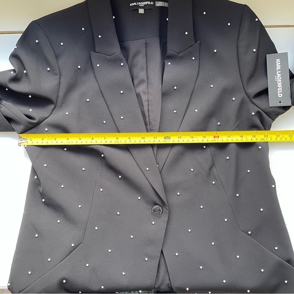 NWT Karl Lagerfeld Paris Pearl Embellished Black Blazer Single Button 14 - Picture 13 of 16